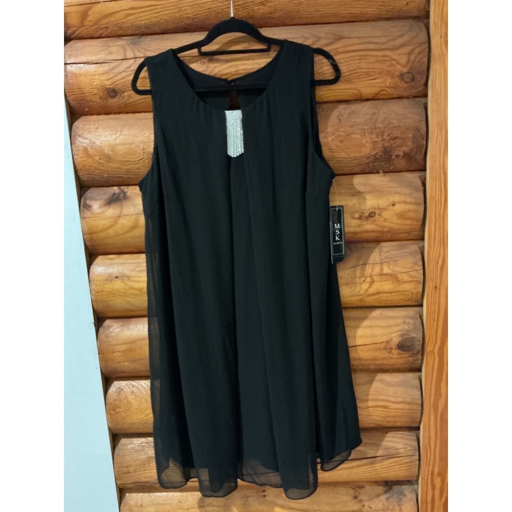 MSK Women Black Rhinestone Fringe Sleeveless Shift Dress Plus Size 20W NWT